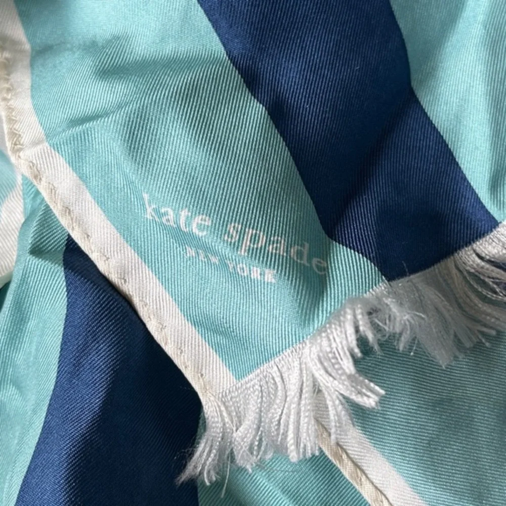 Kate Spade Teal and Blue‎ Striped Scarf with Fringe Trimmed Ends